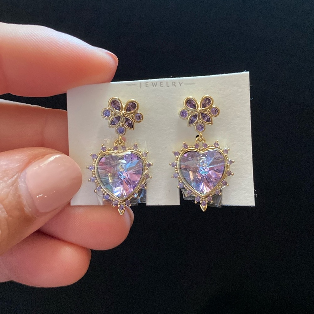 Purple Heart Drop Dangle Earrings